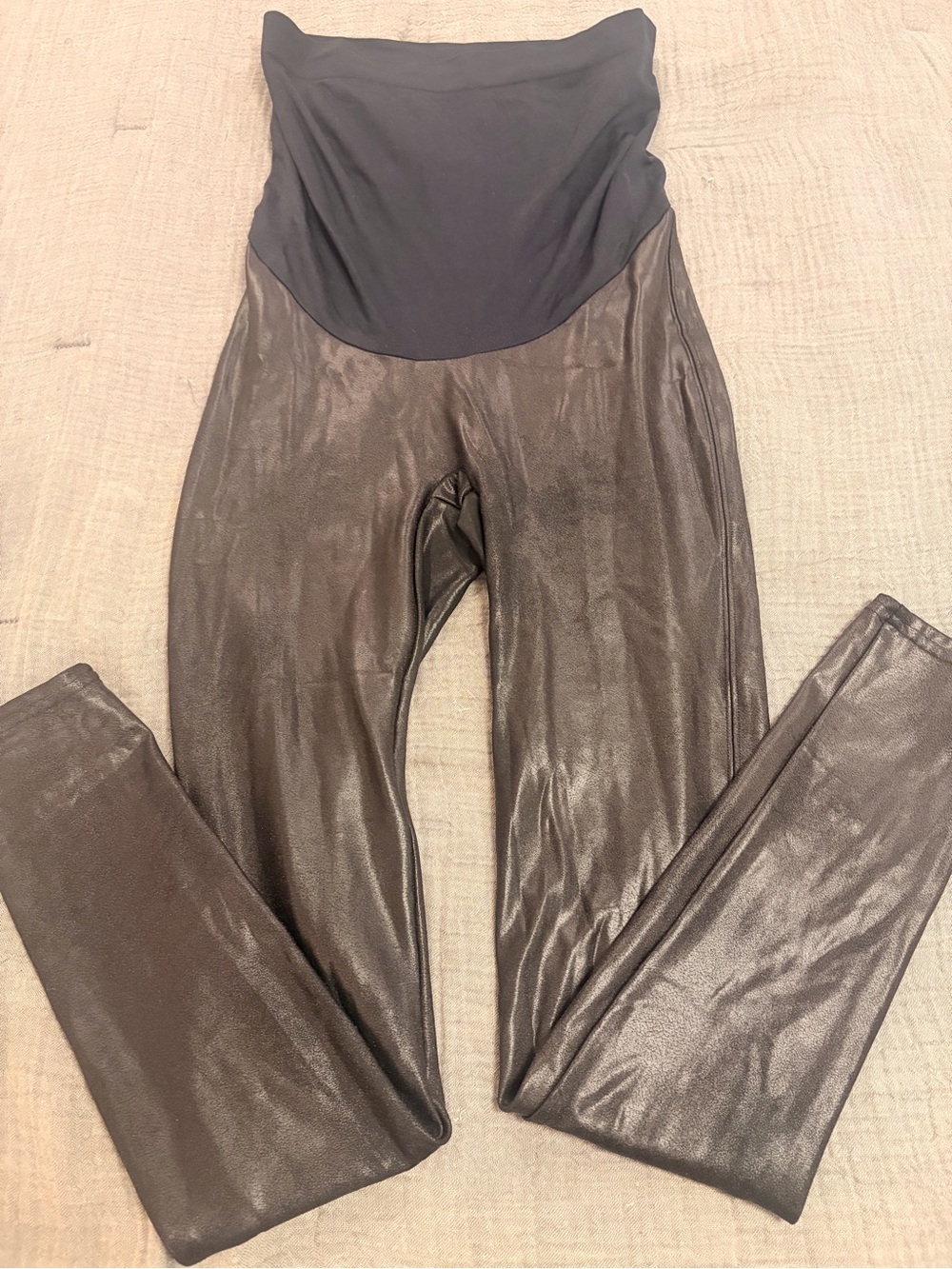 SPANX Maternity black faux leather Leggings with Overlap Waist